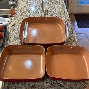 Square Red Copper Cookware Set with Silver Handles